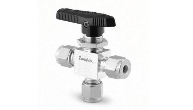 Swagelok 1-Piece 40 Series 3-Way Ball Valve, 0.15 Cv, 1/8 in. Swagelok Tube Fitting